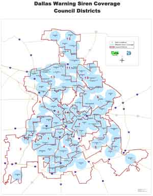 City of Dallas Siren Warning Areas Map